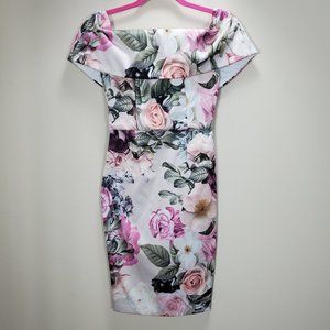 Asos bardot floral cream pink dress